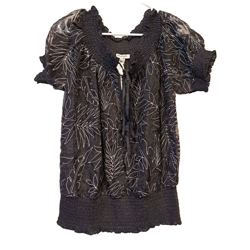 Jaja & Company Vintage Y2K Sheer Black Blouse Top Puff Sleeve Elastic 1XL NWT